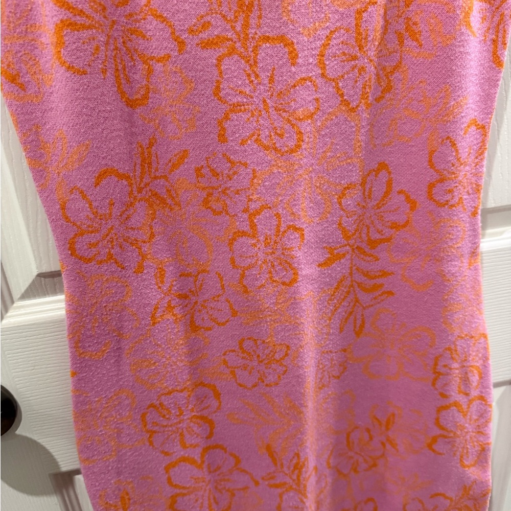 L*Space Kensa Pink Orange Hibiscus Floral Knit Maxi Dress Size L Resort - Picture 3 of 4